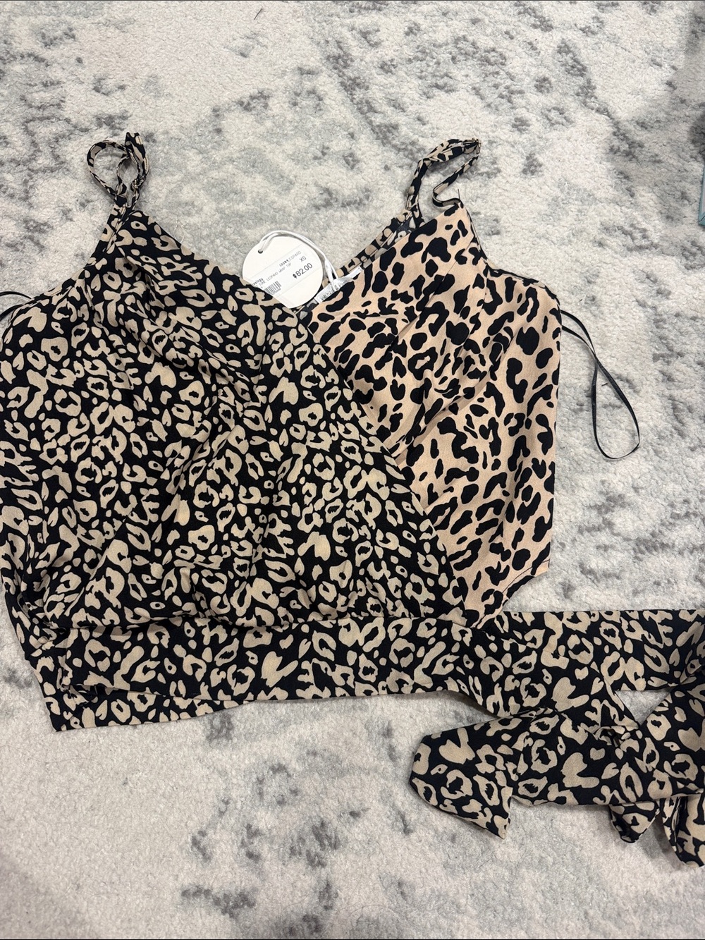 Leopard Print Tie-Back Cami Top - Black & Beige